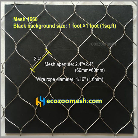 1/16" stainless steel cable mesh, nature and black colors, animal fence mesh