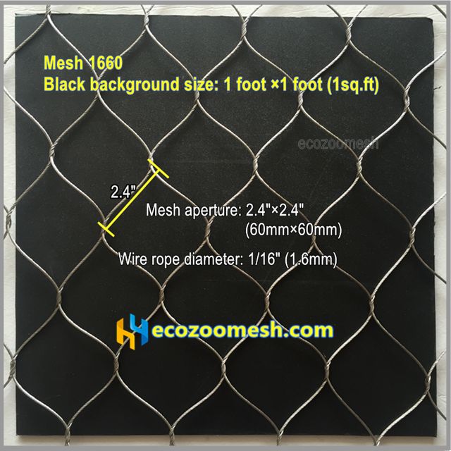 1/16" stainless steel cable mesh, nature and black colors, animal fence mesh