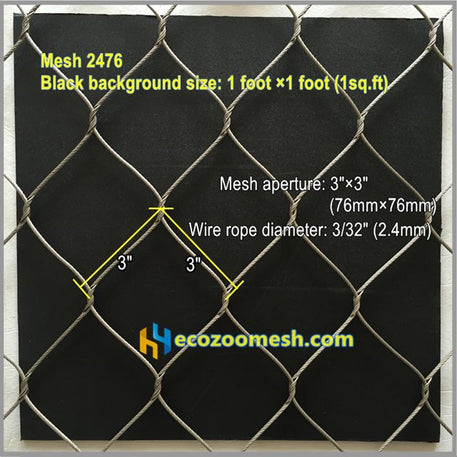 3/32" Stainless steel wire rope mesh for Gorillas fence mesh, 3/32" 50ft × 16ft Panel, black oxidized and natural color